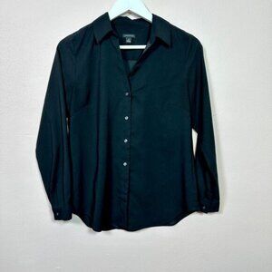 Ann Taylor Classic Black Button Down Long Sleeve Blouse Size Petite Medium